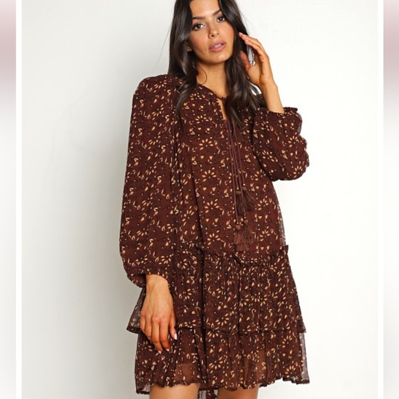 Cleobella Jaslynn Zadia Block Brown Short Mini Dress Tunic Size S Small - Picture 6 of 12